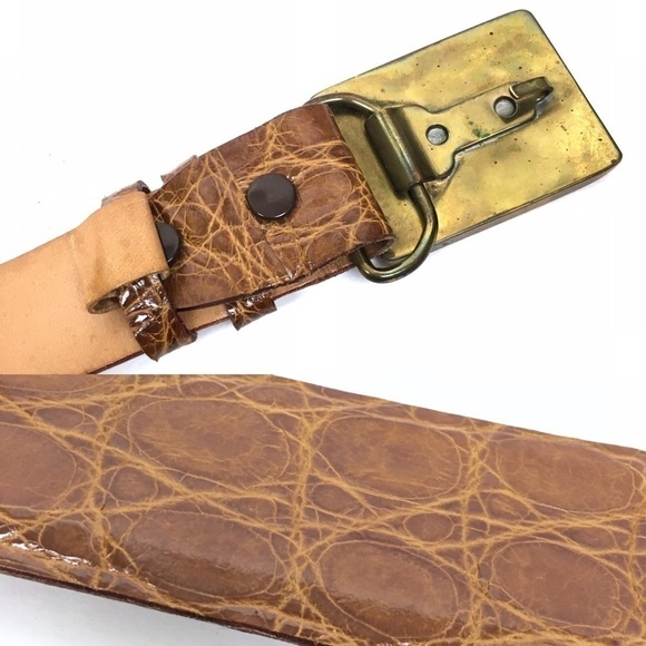 VINTAGE Belt Genuine Alligator Steerhide Buckle Southwestern Western Rodeo 28 main image 7
